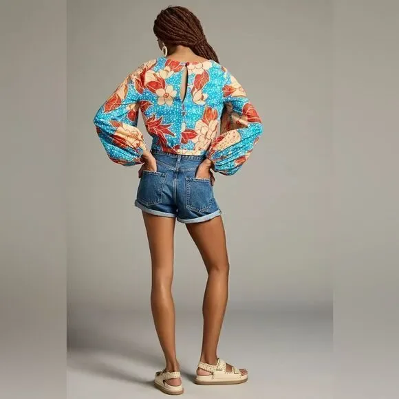 Farm Rio x Anthropologie Puff-Sleeve Bubble Blouse Size Medium - Picture 2 of 5